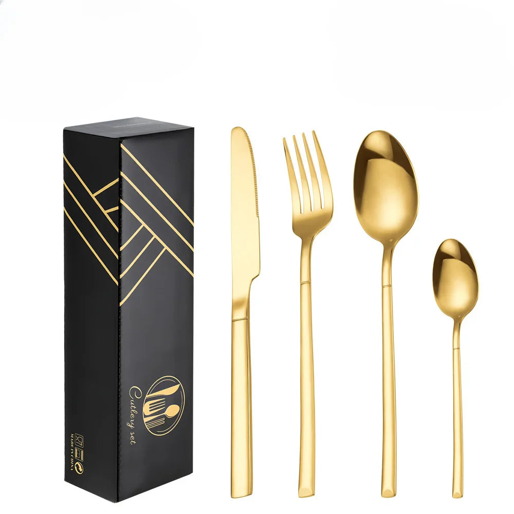 Exquisite Stainless Steel Cutlery Set - 16-Piece Luxury Tableware