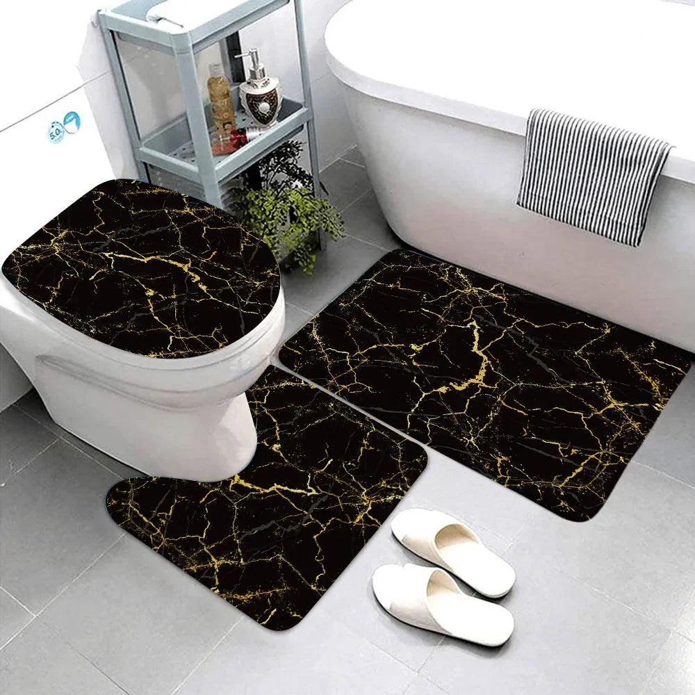 Elegant Marble Bath Mat Set - Luxurious Anti-Slip Comfort
