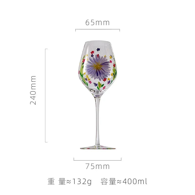 Exquisite Hand-Painted Floral Wine Goblet