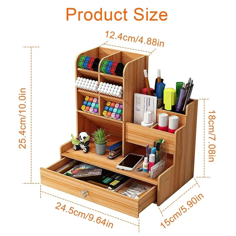 Elegant Wooden Desk Organizer with Drawer for Home & Office