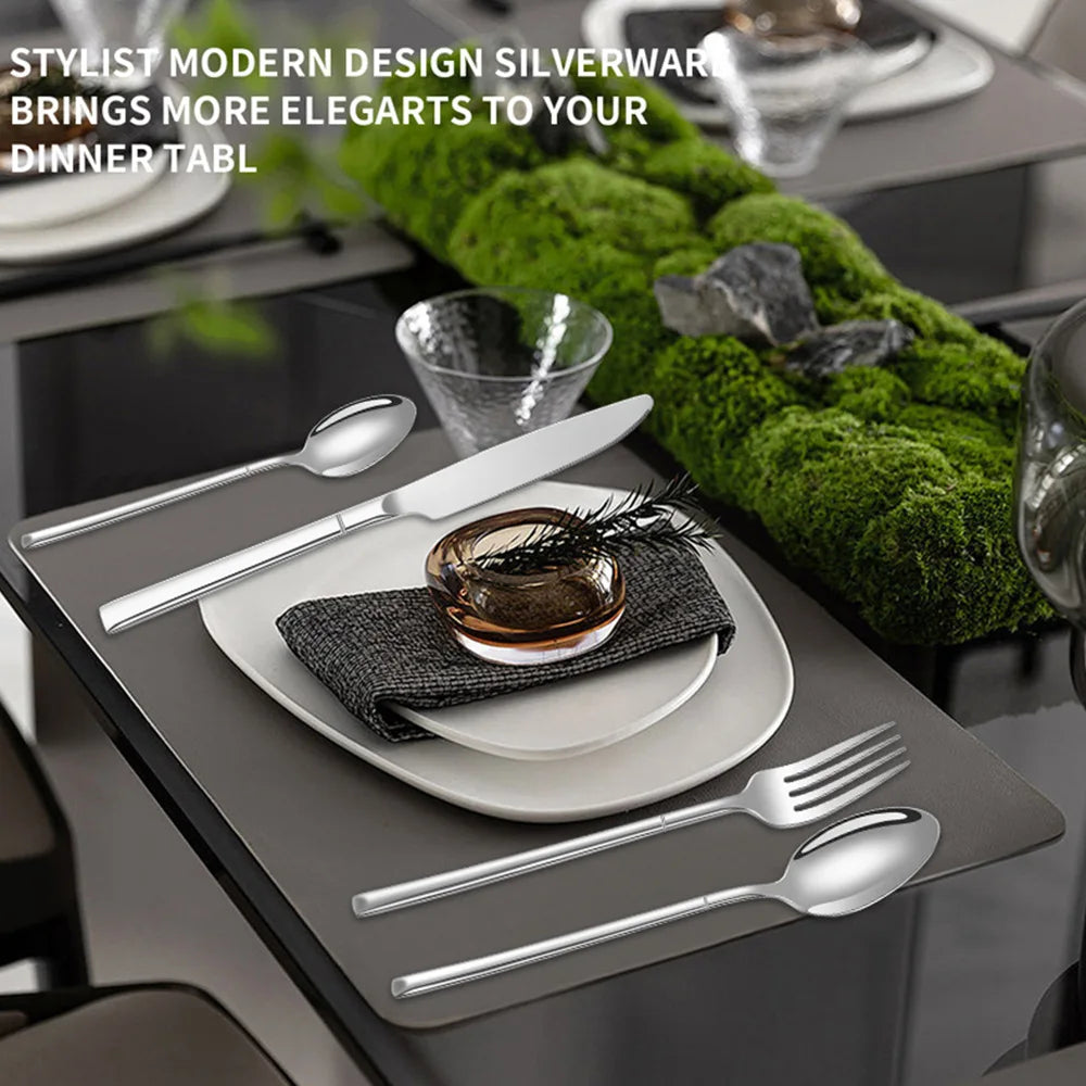 Elegant Stainless Steel Tableware Set: 24-Piece Luxury Dining
