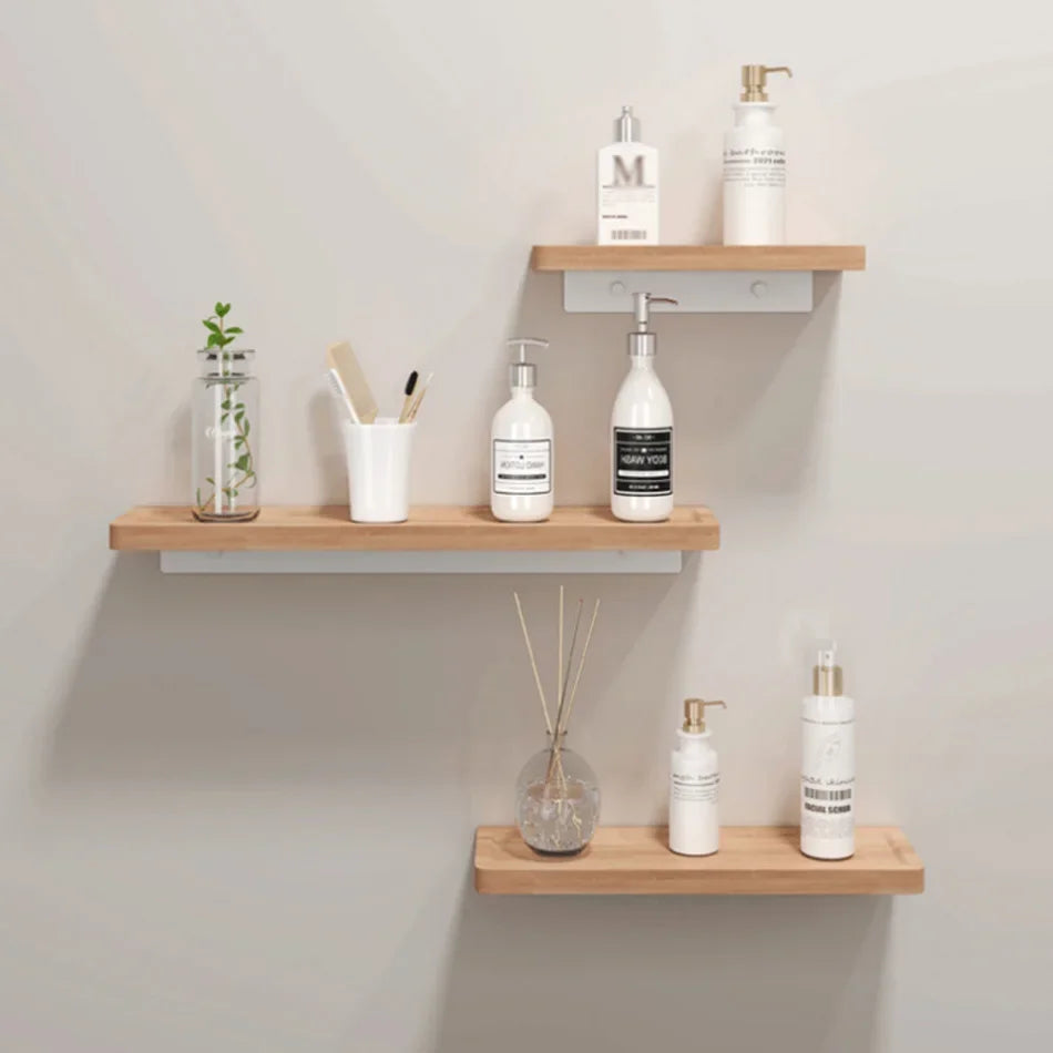 Elegant Wall-Mounted Wooden Bathroom Shelf